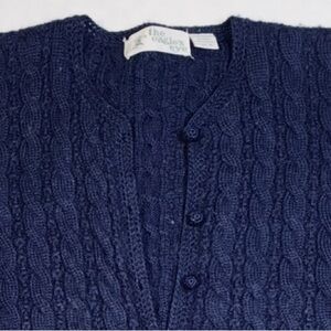 Vintage Cardigan Wool Cable Knit Button Up Sweater Navy Blue Med Eagles Eye